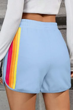 Online Dear-Lover Color Block Stripes Elastic High Waist Active Shorts Beau Blue