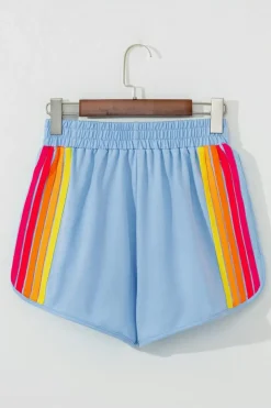 Online Dear-Lover Color Block Stripes Elastic High Waist Active Shorts Beau Blue