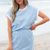 Hot Dear-Lover Contrast Trim Textured Crewneck Tee and Pocketed Skirt Set Beau Blue