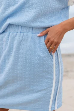 Hot Dear-Lover Contrast Trim Textured Crewneck Tee and Pocketed Skirt Set Beau Blue