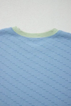 Clearance Dear-Lover Corded Knit Contrast Trim Round Neck Cap Sleeve 2pcs Short Set Beau Blue