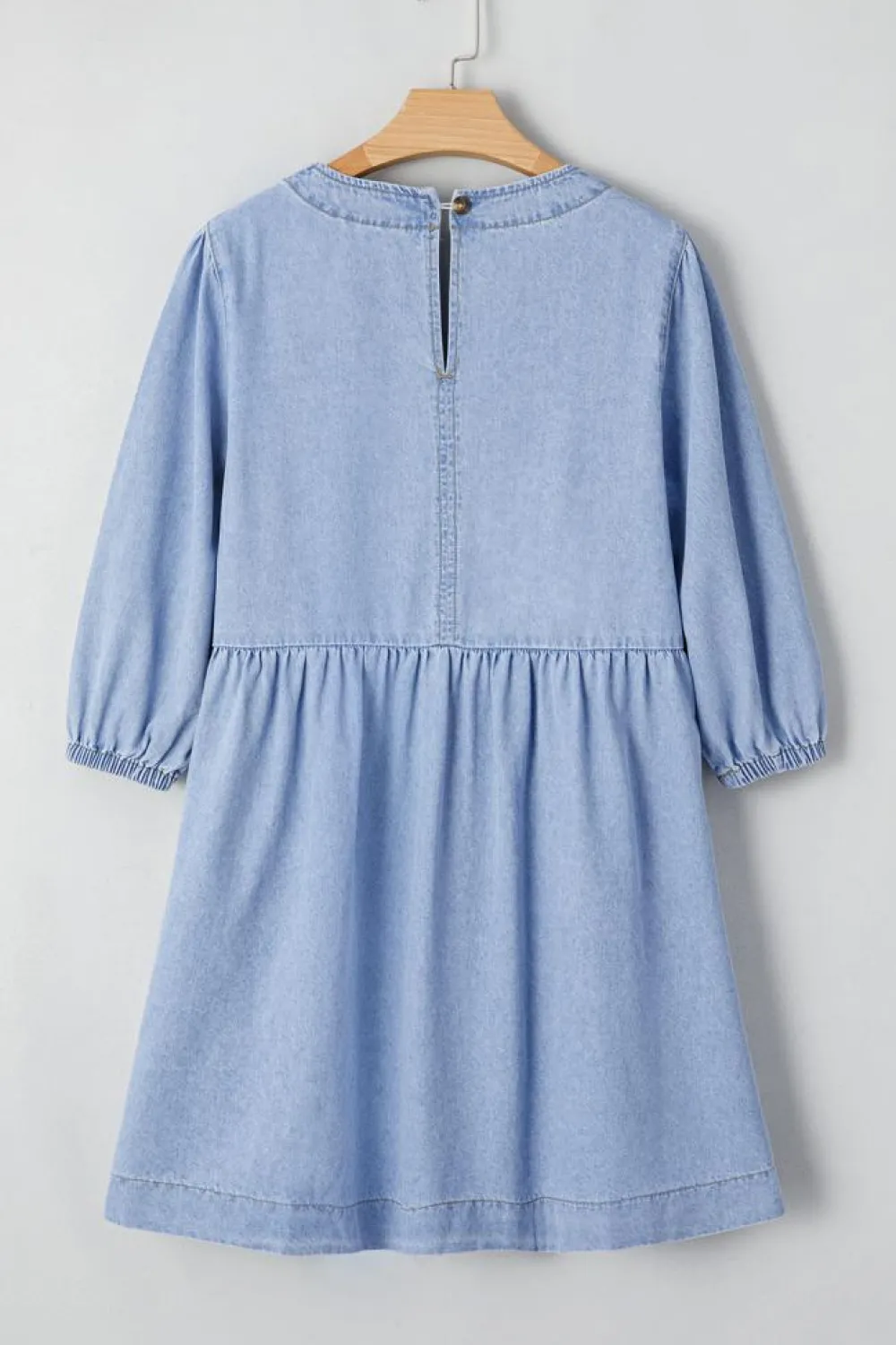 Sale Dear-Lover Denim Button Detail Babydoll Square Neck Mini Dress Beau Blue