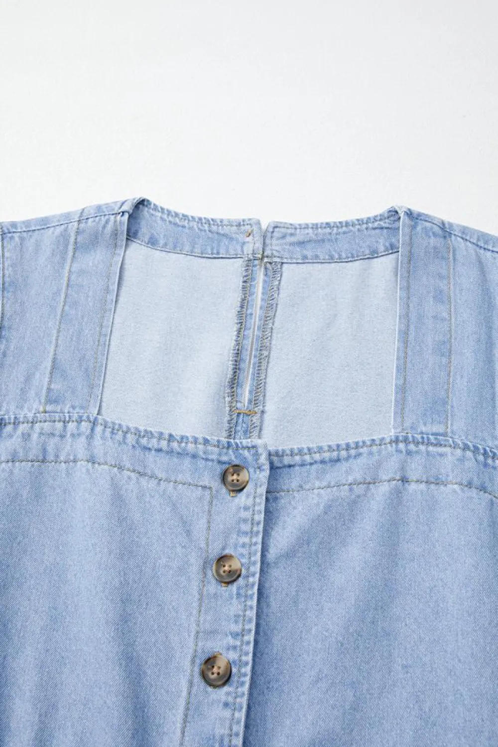 Sale Dear-Lover Denim Button Detail Babydoll Square Neck Mini Dress Beau Blue