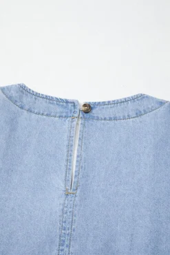Sale Dear-Lover Denim Button Detail Babydoll Square Neck Mini Dress Beau Blue