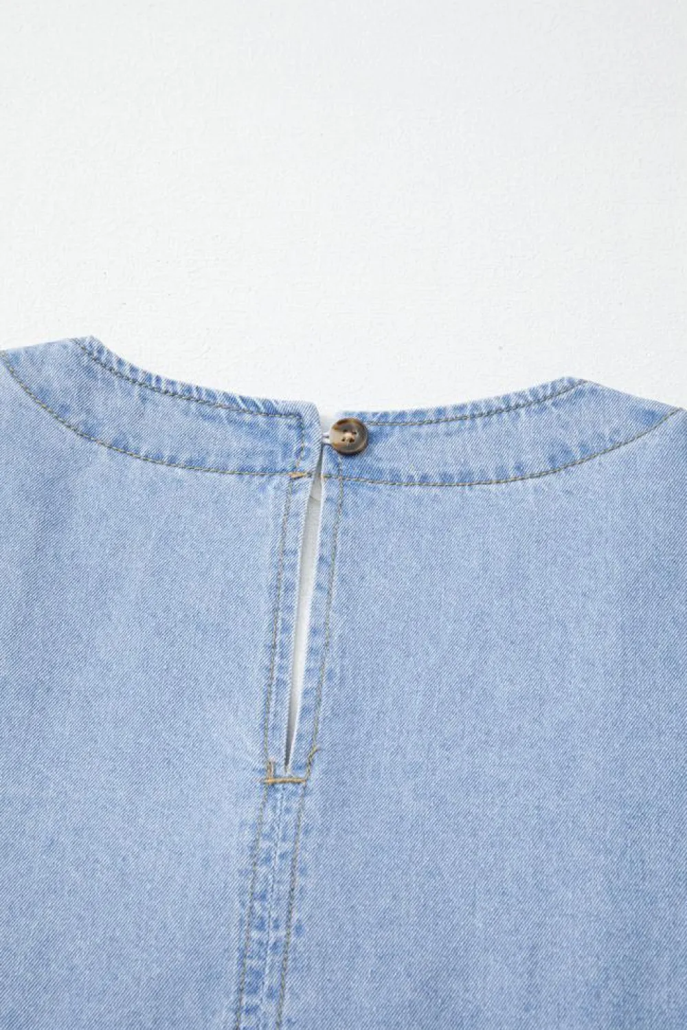 Sale Dear-Lover Denim Button Detail Babydoll Square Neck Mini Dress Beau Blue