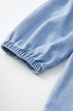 Sale Dear-Lover Denim Button Detail Babydoll Square Neck Mini Dress Beau Blue