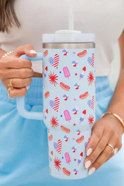 Online Dear-Lover Flag Day Fun Pattern Cup with Handle 40oz Beau Blue
