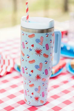 Online Dear-Lover Flag Day Fun Pattern Cup with Handle 40oz Beau Blue