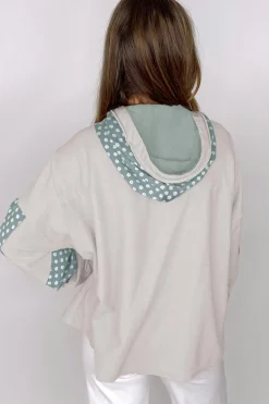 Online Dear-Lover Floral Patchwork Star Pattern Drawstring Hoodie Beau Blue