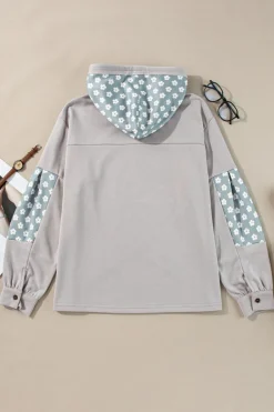 Online Dear-Lover Floral Patchwork Star Pattern Drawstring Hoodie Beau Blue