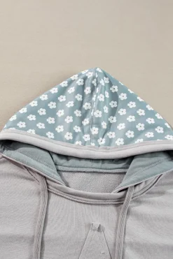 Online Dear-Lover Floral Patchwork Star Pattern Drawstring Hoodie Beau Blue