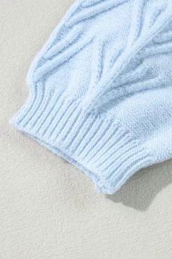 New Dear-Lover Flower Detail Knitted Notched Neck Sweater Beau Blue