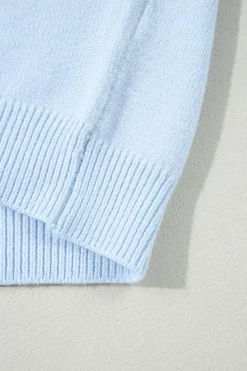 New Dear-Lover Flower Detail Knitted Notched Neck Sweater Beau Blue