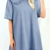 Online Dear-Lover Frilled Peter Pan Collar Loose Denim Short Dress Beau Blue