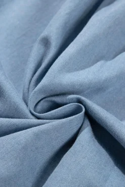 Online Dear-Lover Frilly Pleated Button Back Retro Chambray Top Beau Blue