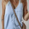 Sale Dear-Lover Knotted Open Back Halterneck Denim Tank Top Beau Blue