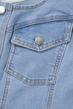 Discount Dear-Lover Light Wash Denim Buttoned Front Chest Pockets Sleeveless Slim Mini Dress Beau Blue