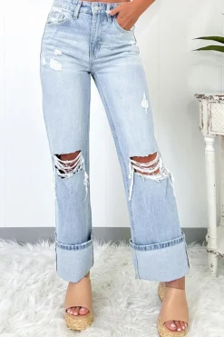 New Dear-Lover Light Wash Distressed Flare Jeans Beau Blue