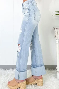 New Dear-Lover Light Wash Distressed Flare Jeans Beau Blue