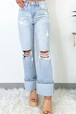 New Dear-Lover Light Wash Distressed Flare Jeans Beau Blue