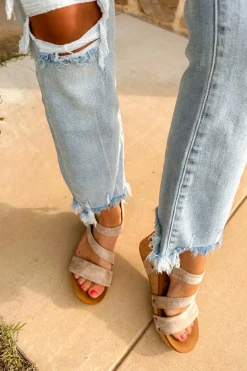 Online Dear-Lover Light Wash Distressed Straight Leg Slim Fit Jeans Beau Blue
