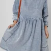 Fashion Dear-Lover Light Wash High Waist Loose Fit Denim Mini Dress Beau Blue