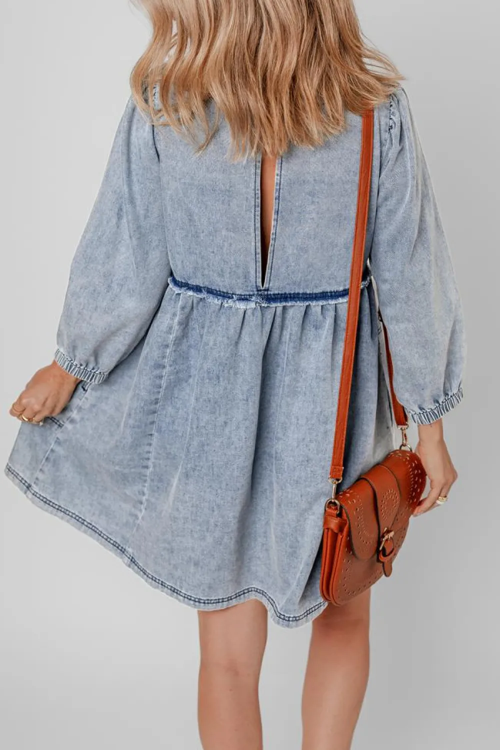 Fashion Dear-Lover Light Wash High Waist Loose Fit Denim Mini Dress Beau Blue