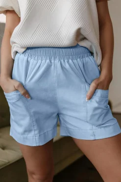 Sale Dear-Lover Light Wash Pocketed Wide Leg Denim Shorts Beau Blue