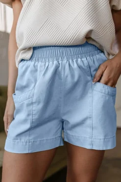 Sale Dear-Lover Light Wash Pocketed Wide Leg Denim Shorts Beau Blue