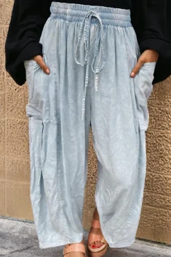 Outlet Dear-Lover Light Wash Side Pockets Elastic High Waist Wide Leg Oversized Jeans Beau Blue