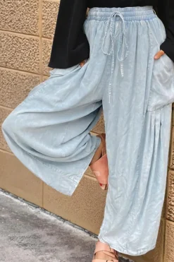Outlet Dear-Lover Light Wash Side Pockets Elastic High Waist Wide Leg Oversized Jeans Beau Blue