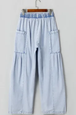 Outlet Dear-Lover Light Wash Side Pockets Elastic High Waist Wide Leg Oversized Jeans Beau Blue