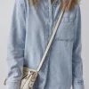 Hot Dear-Lover Long Sleeve Buttoned Chest Pocket Denim Shacket Beau Blue
