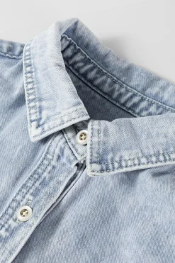 Hot Dear-Lover Long Sleeve Buttoned Chest Pocket Denim Shacket Beau Blue