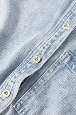 Hot Dear-Lover Long Sleeve Buttoned Chest Pocket Denim Shacket Beau Blue