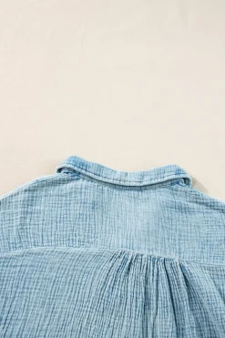 Fashion Dear-Lover Mineral Wash Crinkle Split Neck Raw Hem Tiered Dress Beau Blue