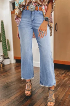 Online Dear-Lover Mineral Wash Raw Hem High Waist Flared Jeans Beau Blue