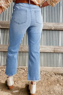 Online Dear-Lover Mineral Wash Raw Hem High Waist Flared Jeans Beau Blue