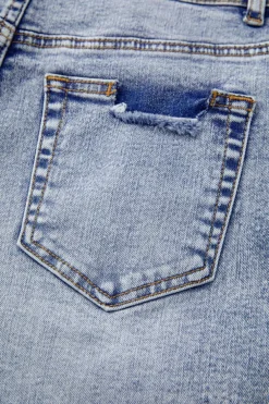 Online Dear-Lover Pearl Studded Pockets Raw Hem Denim Shorts Beau Blue