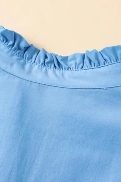 Discount Dear-Lover Ric Rac Colorblock Flutter Sleeve V Neck Tiered Dress Beau Blue