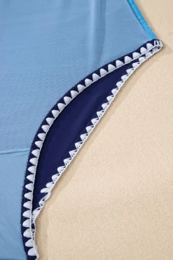 Clearance Dear-Lover Ric Rac Trim Contrasted Patchwork Cutout One Piece Swimsuit Beau Blue