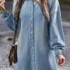 Best Dear-Lover Risen Medium Washed Denim Shirt Dress Beau Blue