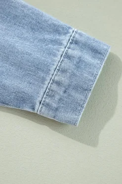 Clearance Dear-Lover Ruffle Raw Hem Flap Pockets Denim Jacket Beau Blue