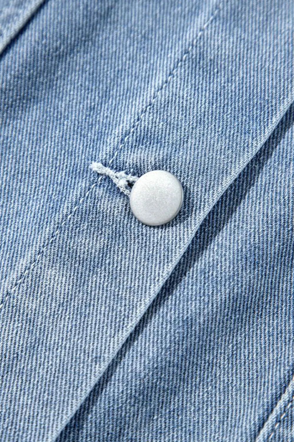 Clearance Dear-Lover Ruffle Raw Hem Flap Pockets Denim Jacket Beau Blue
