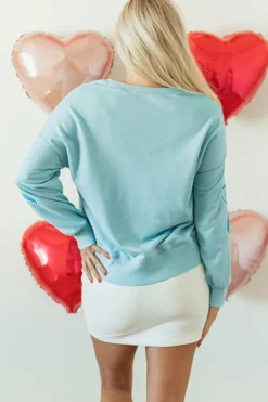 Discount Dear-Lover Sequined Bowknot Drop Shoulder Oversized Sweatshirt Beau Blue