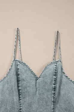 Sale Dear-Lover Sleeveless V Neck Back Zipped Denim Dress Beau Blue