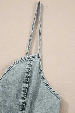 Sale Dear-Lover Sleeveless V Neck Back Zipped Denim Dress Beau Blue