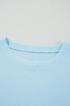 Fashion Dear-Lover Solid Color Textured Frilly Ruffle Patchwork Blouse Beau Blue