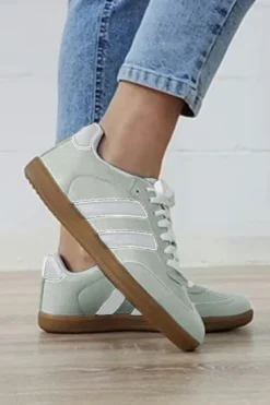 Clearance Dear-Lover Striped Lace-up Flat Sneakers Beau Blue