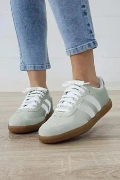 Clearance Dear-Lover Striped Lace-up Flat Sneakers Beau Blue